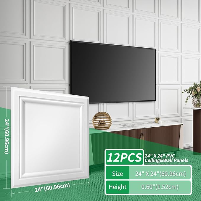 Art3d 12 Pack PVC Ceiling Tiles 24x24 Inches Waterproof Drop Ceiling Tiles/Wall - Image 2