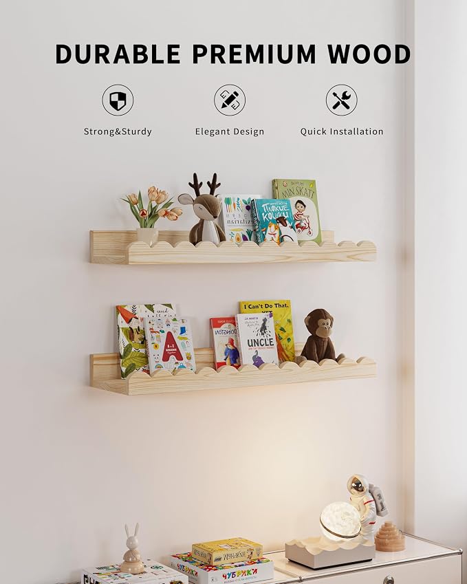Shario Nursery Book Shelves, Scalloped Shelves, Wall Book Shelves - Image 3