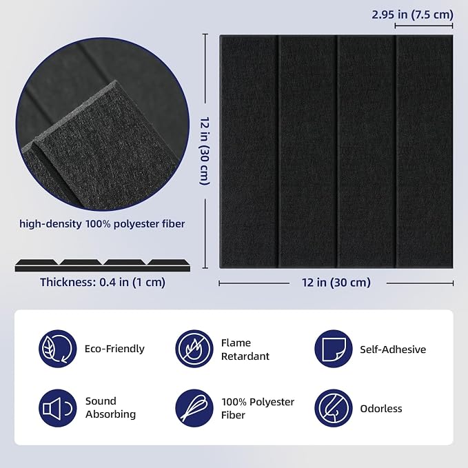 Vieshful Self Adhesive Acoustic Panels – 12"x12"x0.4" High-Density Soundproof - Image 5
