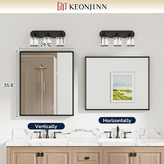 Keonjinn 30 x 36 Inch Brushed Nickel Bathroom Mirror, Beveled Rectangle Framed - Image 5