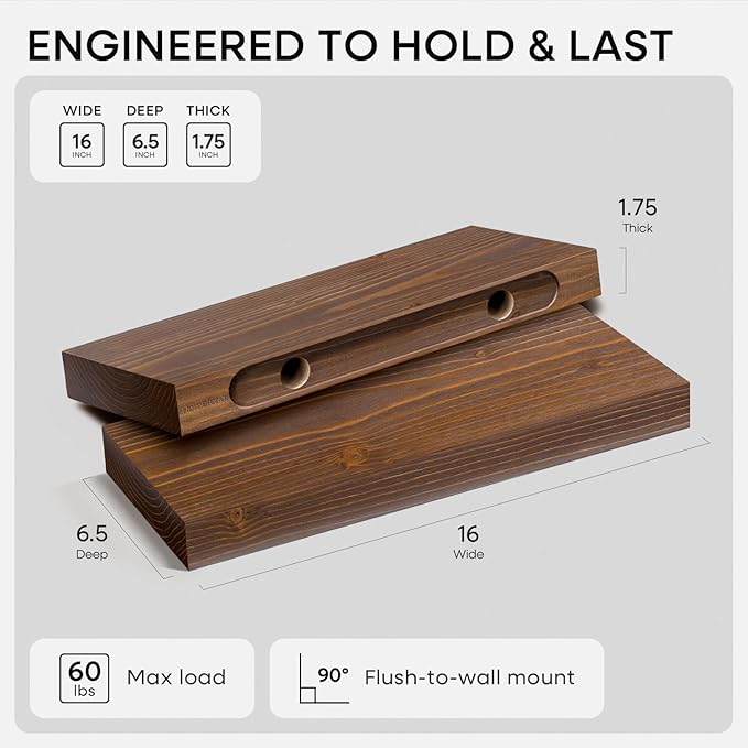 Homeforia Classic Walnut 16 inch Floating Shelf, High End Solid Real Wood Small - Image 2