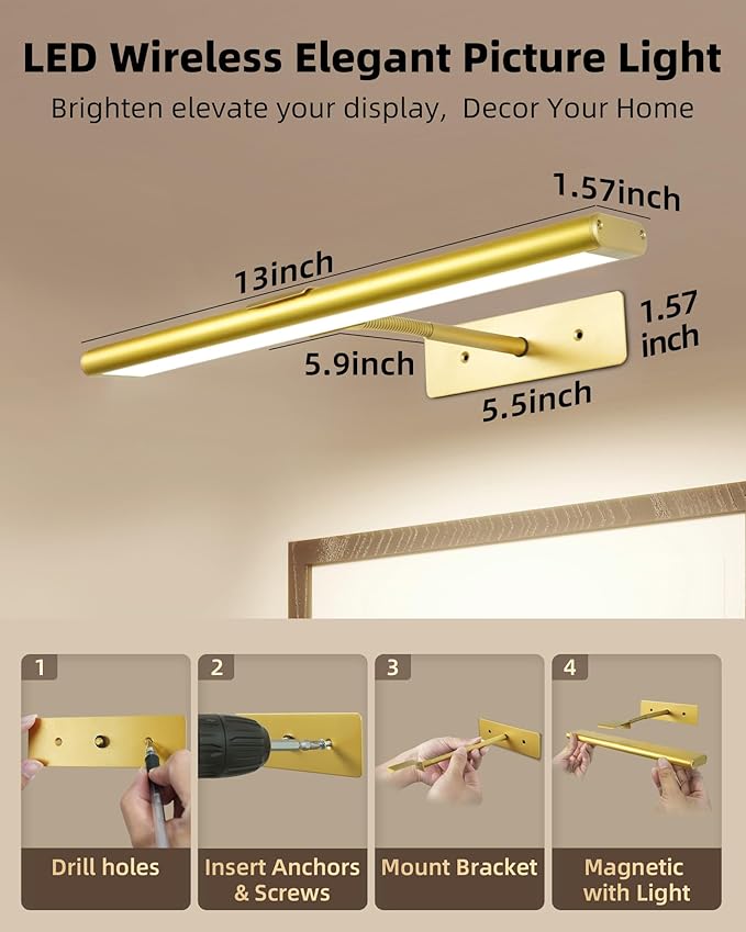 EZVALO Picture Light for Wall, 4800mAh Rechargeable Wireless Remote, Dimmable - Image 6