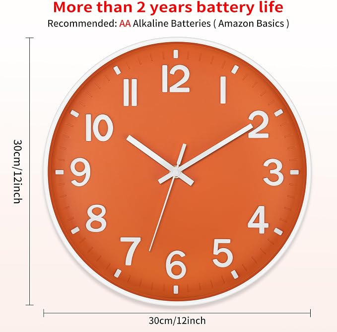Foxtop Modern Wall Clock Silent Non-Ticking Battery Operated Round Quartz 12 - Image 2