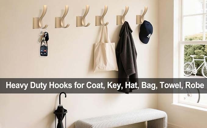 TOFIIGREM Gold Hooks for Wall Double Hooks, Heavy Duty Thick Bathroom Coat - Image 8