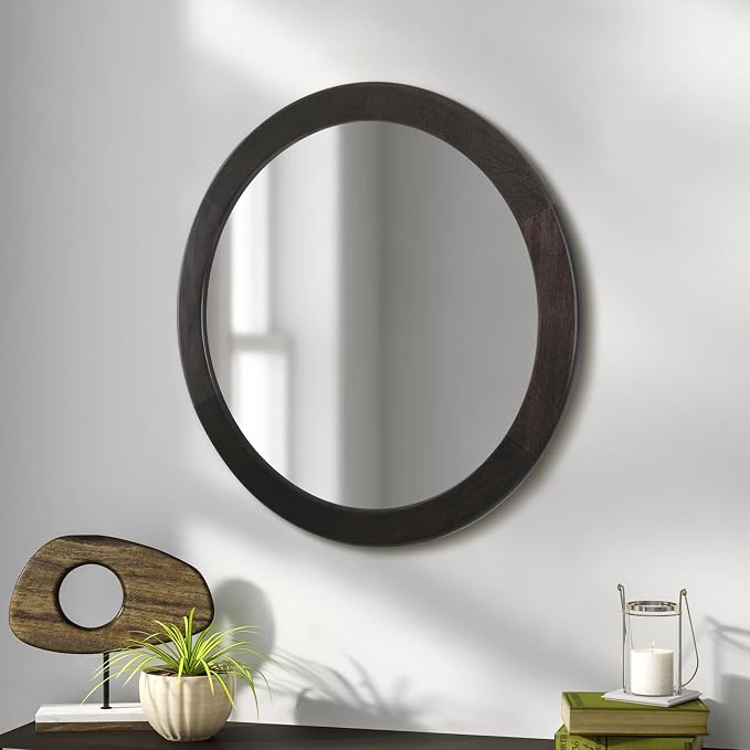 Round Mirrors 24 Inch, Wood Vanity Wall Rustic Mirror - Image 5
