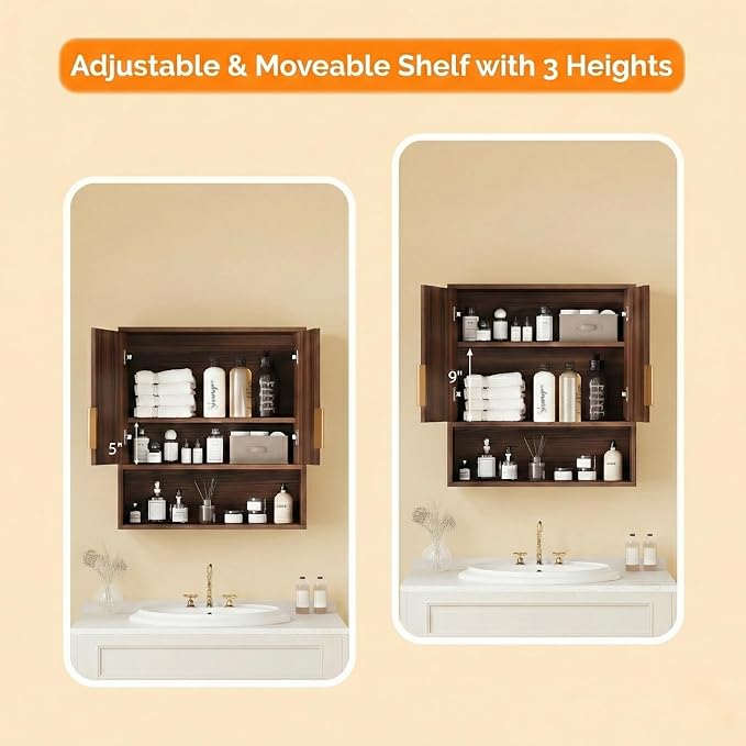 VINGLI Bathroom Wall Cabinet, Walnut Fluted Medicine Cabinet - Image 8