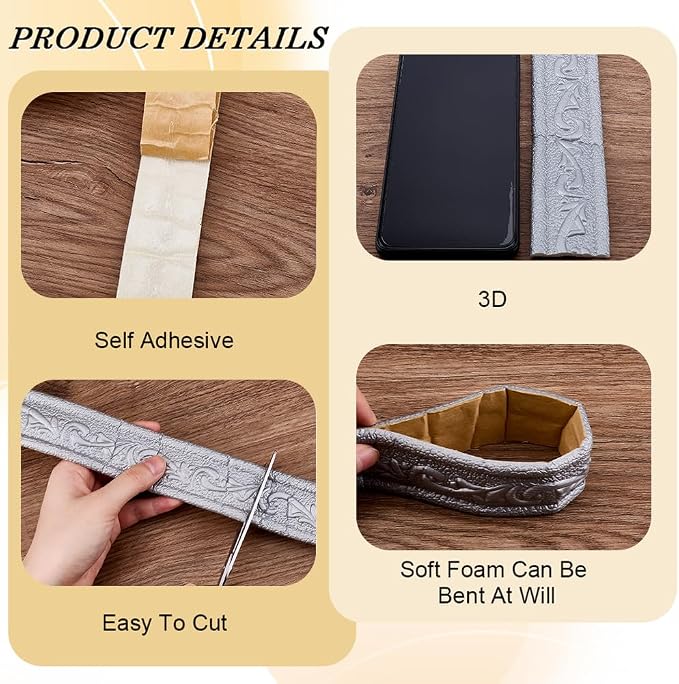 CRASPIRE 90x1.8in Peel Stick Foam Crown Molding Baseboard Trim Silver Grey Self - Image 6