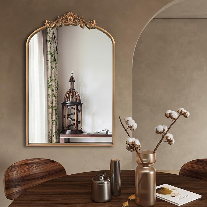 HQiJun Antique Gold Arched Baroque Mirror 24x36 - Image 6