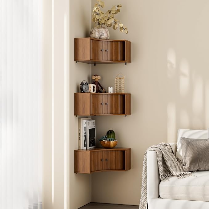 Corner Shelves Wall Cabinet Set of 3, Floating Corner Shelf Organizer - Image 6