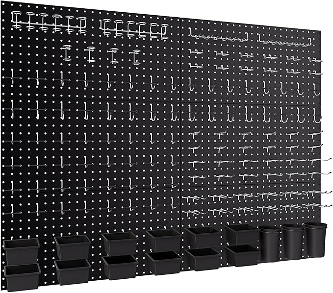 INCLY 226PCS Metal Pegboard Wall Organizer, 48x36 Inch Black Peg Board Panels by INCLY