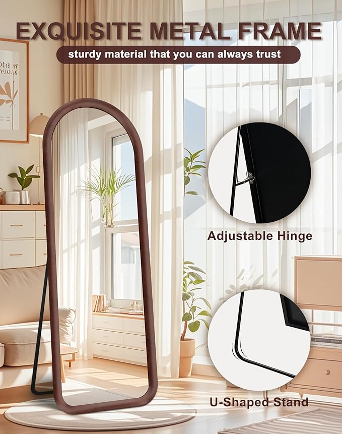 Delma Arched Full Length Mirror, Free Standing Floor Velvet Finish Frame Mirror - Image 5