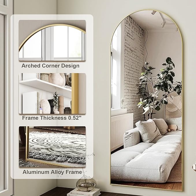 HARRITPURE 64"x21" Arched Full Length Mirror Free Standing Leaning Hanging - Image 5