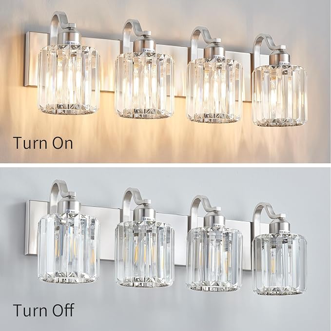4 Lights Brushed Nickel Vanity Light Crystal Wall Light Bathroom Light Fixtures - Image 6