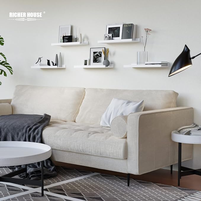 RICHER HOUSE 5 Set White Floating Shelves, Wall Mounted Shelves - Image 6