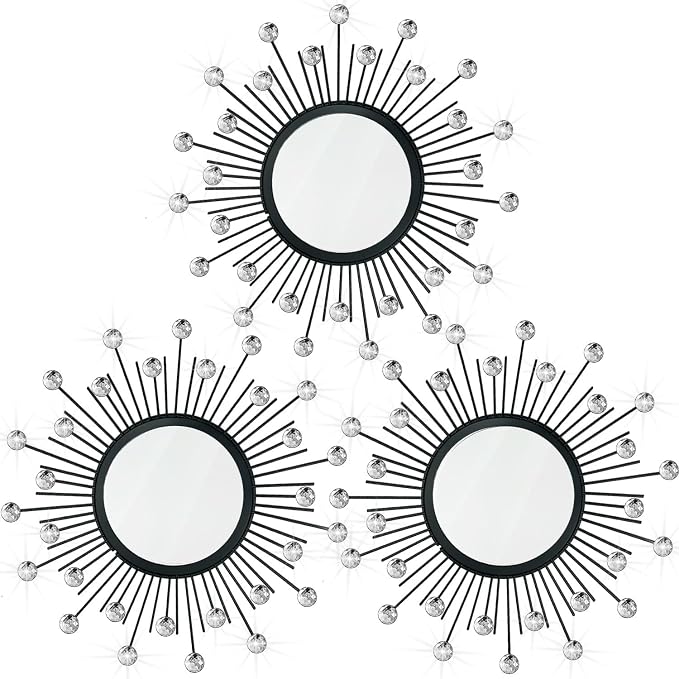 3 Pack Metal Mirrors for Wall Sunburst Wall Mirrors Home Décor Decorative by Uaussi