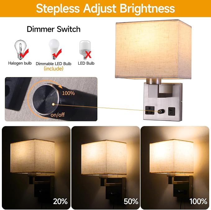 Bedside Wall Lamp for Bedroom, Plug in Wall Sconce - Image 6