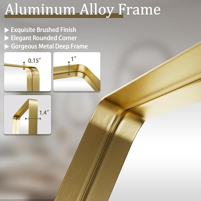 VooBang Bathroom Mirror 30x56 inch, Golg Gorgeous Deep Frame Wall Mirror - Image 4