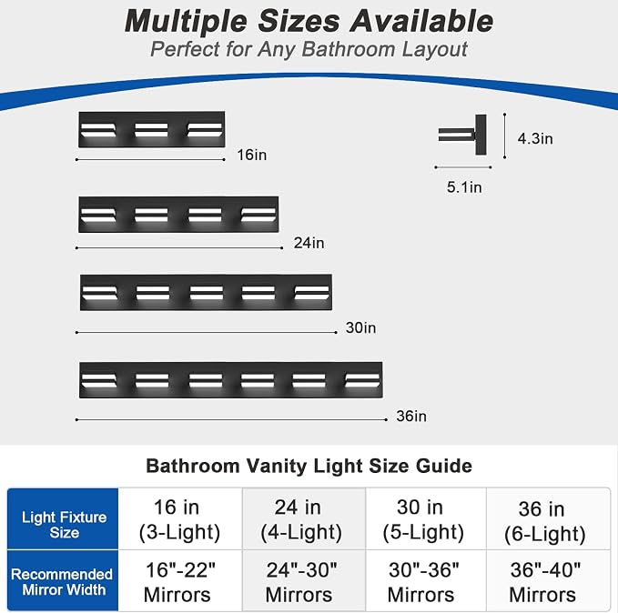 IZORRO LED Modern Bathroom Lights Fixtures, Matte Black Acrylic Wall Lighting - Image 3