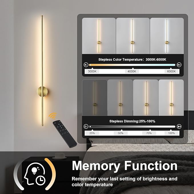 Battery Operated Modern Wall Sconces, Dimmable Wireless Wall Light Set of Two - Image 5