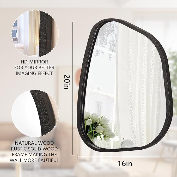 Asymmetrical Mirror Large 20"x16" Irregular Oval Wall Mirror Modern Wood Frame - Image 7