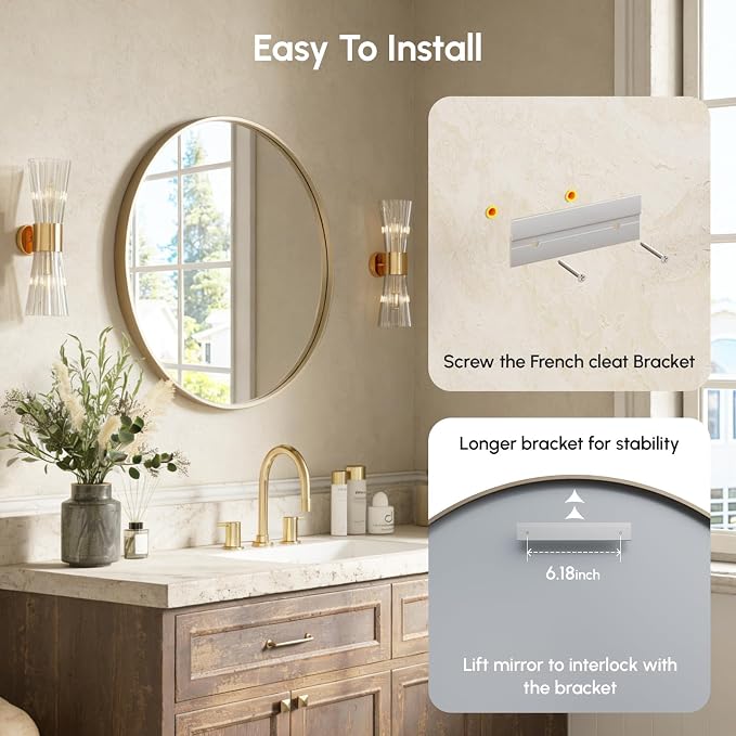 USHOWER Gold Bathroom Mirrors for Over Sink, 30 Inch Circle Mirror - Image 7