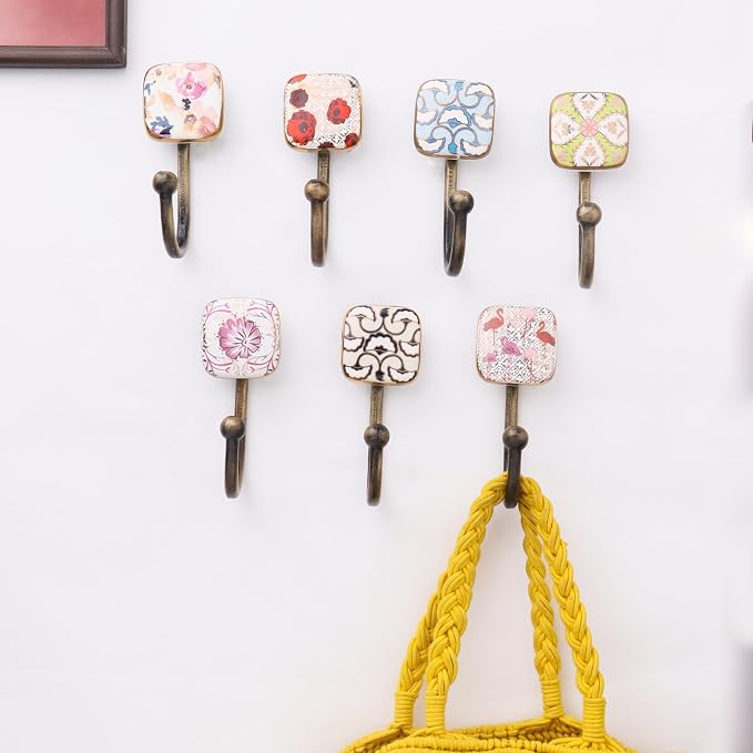 Indian Shelf Pack of 12 Ceramic Wall Hooks Modern - Image 2