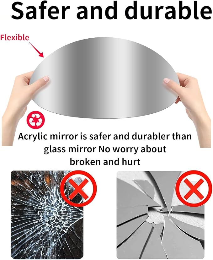 12'' Round Wall Mirror Tiles High Clear Reflecticon Self Adhesive Acrylic - Image 9