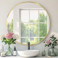 Round Gold Mirror, 30 Inch Circle Gold Mirror, Metal Frame Round Wall Mounted by Mfring
