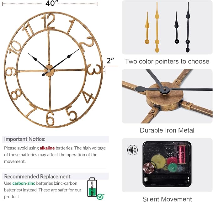 Large Wall Clock for Living Room Decor–40 Inch Silent Non-Ticking Modern - Image 2