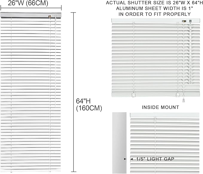 YIIBAII Mini Blinds Suitable for 26.5" W x 64" H Windows 1" Aluminum Horizontal - Image 6