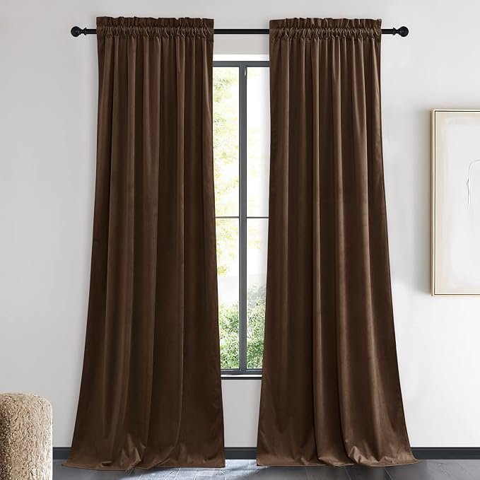 NICETOWN Brown Velvet Curtains, Thermal Insulated Sound Reducing Heavy Matt by NICETOWN