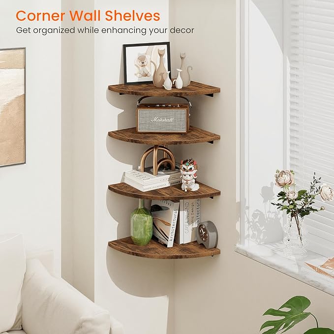 Homode Corner Wall Shelf, 12 Inch Wide Round Corner Floating Shelves - Image 5