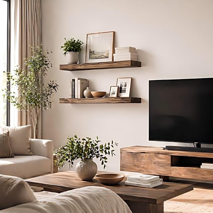 Floating Shelves 2 inch Thick for Wall Set of 2, 24 inch High-End Solid Wood - Image 6