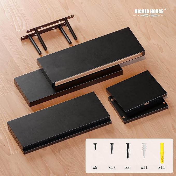 RICHER HOUSE Black Floating Shelves Set of 3, Modern Bathroom Shelves Wall - Image 4