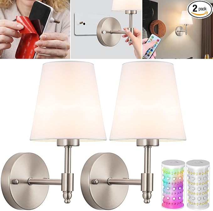 Vimhou Peel and Stick Wall Sconces, Stick On Wall Sconce Set of 2, Battery by Vimhou
