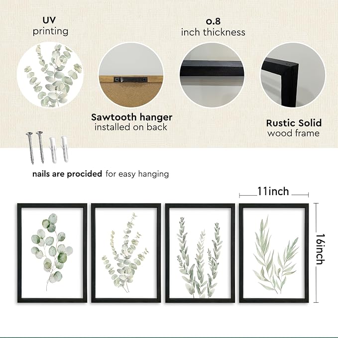 YWJKWLGS Botanical Watercolor Prints Sign Sage Green Eucalyptus Wall Decor - Image 3