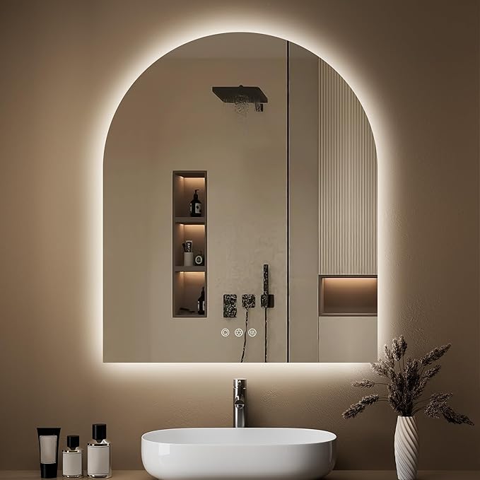 Arched Backlit Mirror Bathroom 30"x36"- Frameless LED Bathroom Mirror by OUMUSUMIRROR