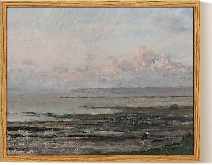 InSimSea Framed Canvas Wall Art, Vintage Coastal Landscape Painting, Rustic by InSimSeaArt