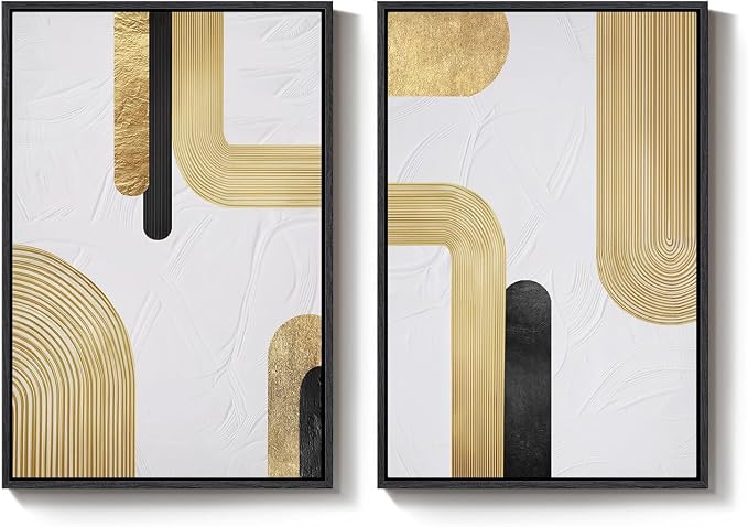 Large Framed Gold Abstract Wall Art Set of 2 - Image 9