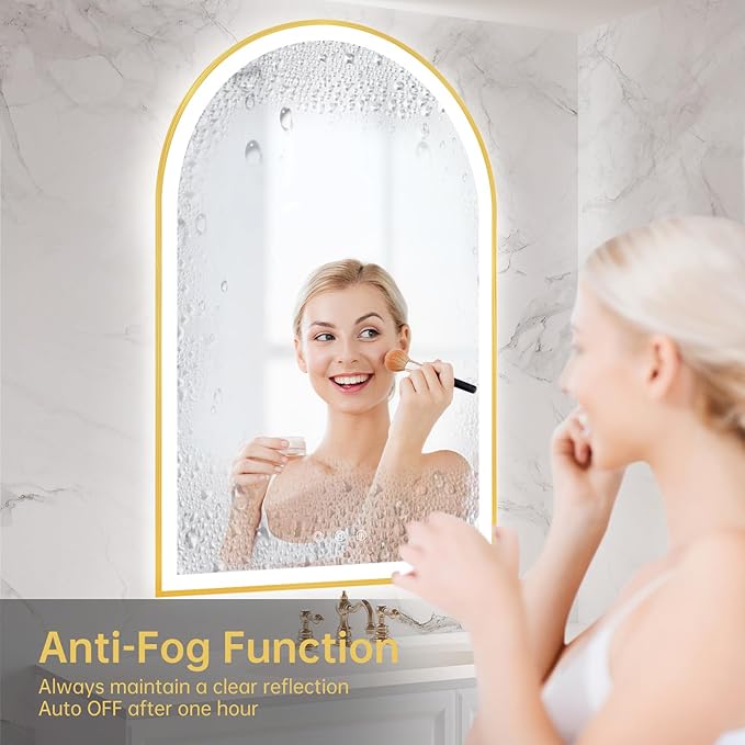 24"x36" Arched LED Mirror for Bathroom, Brushed Gold Lighted Bathroom Mirror - Image 2