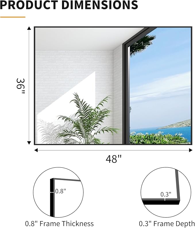 KOCUUY Black Mirror, HD Tempered Glass, Anti-Rust Frame, Modern Design - Image 11