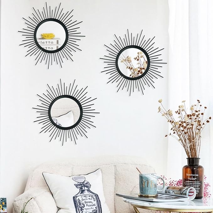 3 Pack Metal Mirrors for Wall Sunburst Wall Mirrors Home Décor Decorative - Image 4