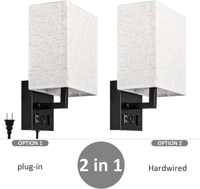 CADUKE Bedside Wall Lamp Set of 2, Plug in Wall Sconce - Image 7