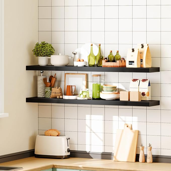 HOOBRO Floating Shelves for Wall, Wall Mounted Shelf Set of 2, 47.2" Hanging - Image 4