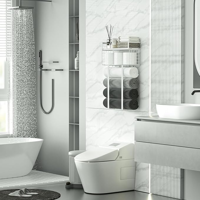Towel Racks for Bathroom, Bathroom Shelf Over Toilet, Floating Shelves - Image 2