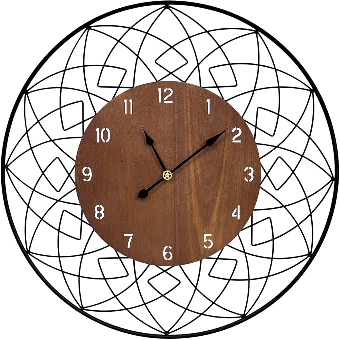 22 Inch Wood Wall Clocks, Silent Non Ticking Battery Operated Rustic Round - Image 7