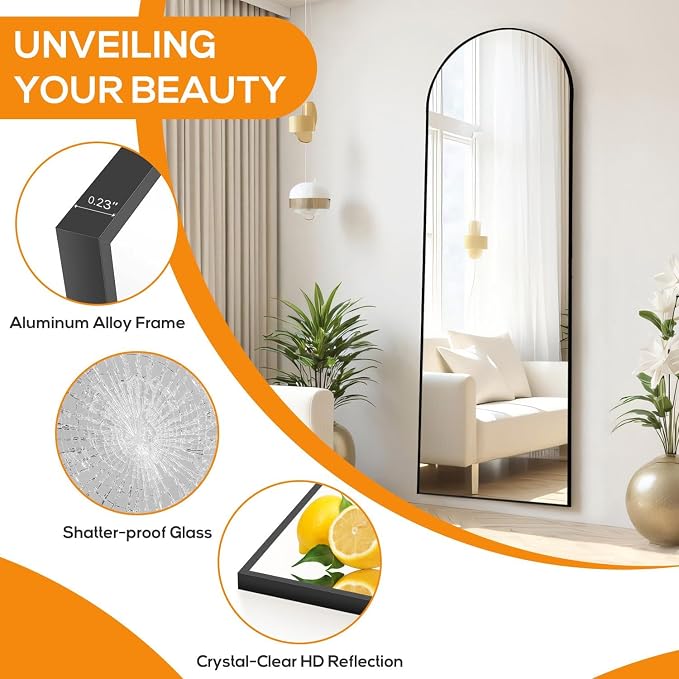 Arched Mirror Full Length, Upgraded 16"x59" Body Wall Mirrors - Image 4