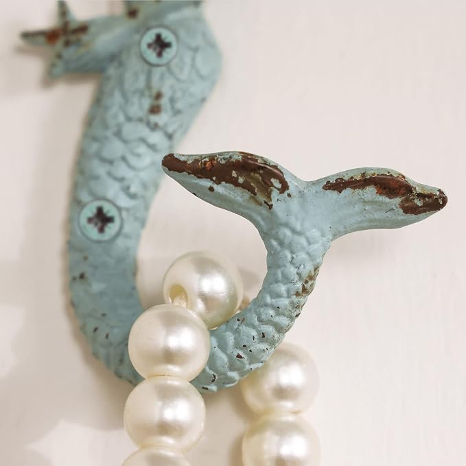 SOFFEE DESIGN 2PCS Green Mermaid Side Profile Hooks, Beach Themed Towel Hangers - Image 9