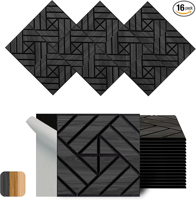 WoveN SounD Artisan Acoustic Wall Panels, 16 Pack 12x12 Inch, PVC Wood Grain by WovenSound