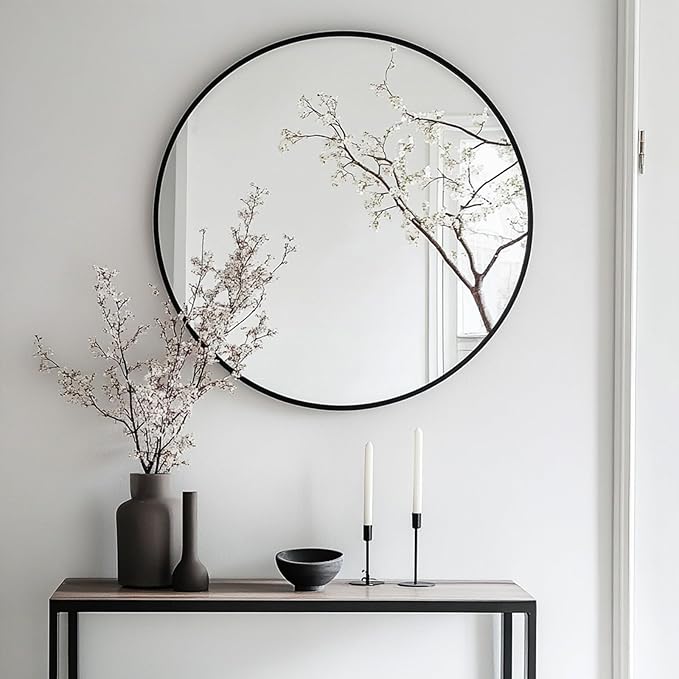 Oruii Black Circle Mirror, 20 inch Round Mirror Metal Frame, Living Room - Image 5